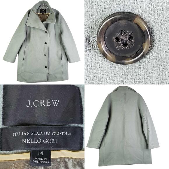 J Crew Nello Gori Stadium Cloth Coat Women’s Size 14 Soft Green Cocoon Jacket - Picture 2 of 10